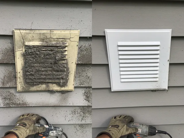 Largo Dryer Vent Cleaning technician installing high-quality dryer vent cover at a residential property in Largo