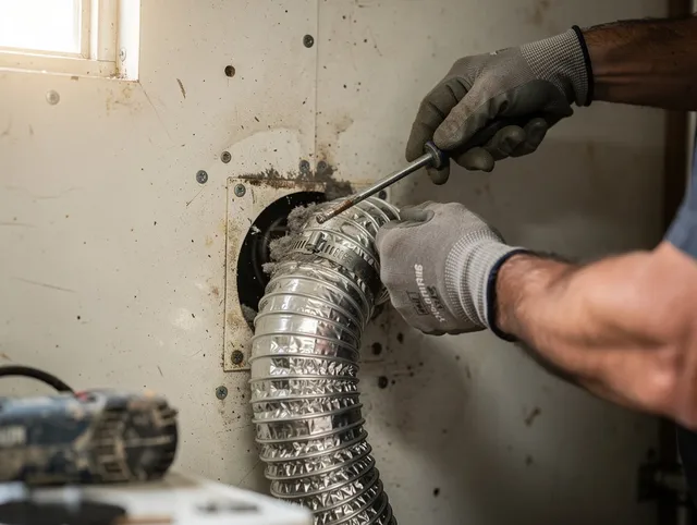 Largo Dryer Vent Cleaning technician performing precise dryer vent hose installation in Largo